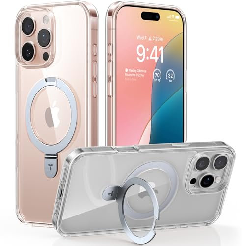 TORRAS Ostand Weltneuheit für iPhone 16 Pro Hülle für MagSafe (Unsichtbarer Ständer, Nr.1 Magnetkraft,Umfassender Militärischer Schutz) Handyhülle 16 Pro Case All-in-One Transparent
