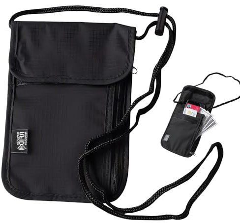 Pochette tour de poitrine avec protection RFID, Pochette Tour de Cou Voyage, Sac de Cou pour Documents Passeport Imperméable pour homme, femme, sécurité maximale pour smartphone et documents de voyage