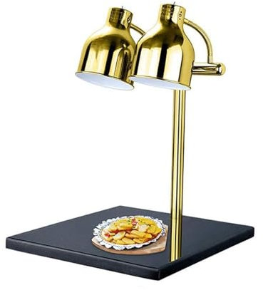 JAVPTAV Wärmelampe for Speisen, Buffet-Wärmetischlampe mit Schneidebrett, Grilllampe, vertikale Marmor-Wärmestation, Infrarot-Wärmelampe(Gold,Double Head)