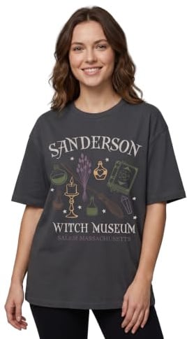 Show Me The Merch Vanilla Underground Sanderson Witch Museum Grey Womens T-Shirt | Short Sleeve Graphic Tee | Halloween Witchy Apparel for Her | Sanderson Sisters Top for Ladies