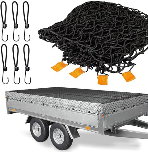 Anhängernetz Feinmaschig, 1.5 x 2.2 m Ladungssicherungsnetz, Netz Anhänger mit 6 Montageschnalle, Schutznetz Für die Sicherung von Waren, Abdecknetz für Anhänger, Schwarz