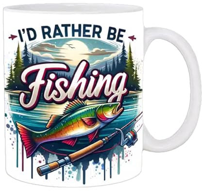 I'd Rather Be Fishing Ceramic Mug Coffee Tea Funny Fishing Design Large Tea Coffee Mug for Whiskey/Soup/Beer/Water/Wine