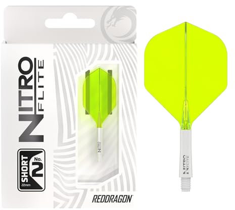 RED DRAGON Darts – Nitro Flite Integriert Flüge & Schäfte System – No.2 Form und Design – Weiß und Gelb Farbe, Kurz Länge