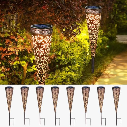 Görvitor 8 luci solari a LED per esterni in metallo, IP65, impermeabili, per esterni, giardino, orientali, da giardino, per esterni, balcone, fioriere da viale, cortile, prato, decorazione