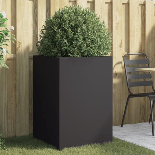 IKAYAA Pflanzkübel Blumenkübel Outdoor Blumentopf Hochbeet Metall Hochbeete für Garten Pflanzkübel groß außen Stahl-Stahl/Schwarz-52 x 48 x 75 cm