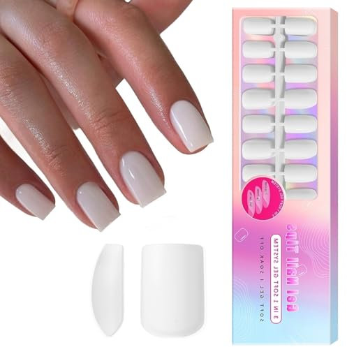 SXVME Soft Pre-Colored Acrylic Nail Tips, White False Nails Short Square, Solid Color Matte Gel Press on Nails Short Coffin Full Cover Artificial Fake Nail Extensions for Women DIY 300 Pcs