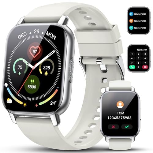 Smart Watch for Men Women Answer/Make Calls, 1.85 HD Fitness Watch with Heart Rate/Sleep Monitor, 110+ Sports Modes Smartwatch Step Counter, IP68 Waterproof Activity Trackers for Android iOS, White