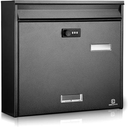 KINGCEPHAS Post Box,Wall-Mounted Mailbox with Combination Lock, Large Capacity,Waterproof Postbox, High Rust Resistance Letterbox,32.2x10x36.2cm (Black)
