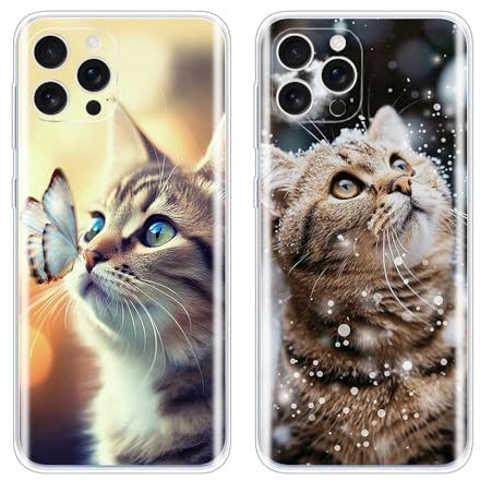 EuoDuo 2 Pièces Compatible avec iPhone 6 / iPhone 6S Coque Motif Animal Silicone Etui TPU Souple Antichoc Housses de Protection Arrière Case Téléphone Portable - Chaton