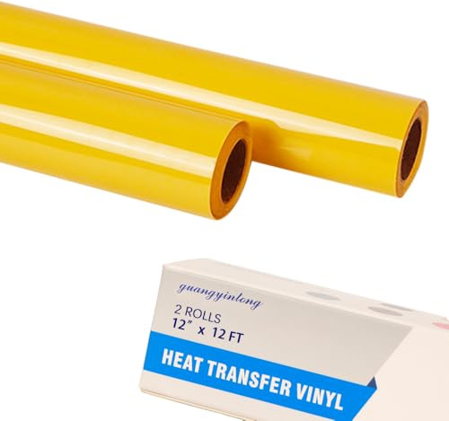 guangyintong Yellow Heat Transfer Vinyl HTV Rolls, 2 Rolls 12 x 12ft Yellow Iron on Vinyl for T-Shirts Glossy Surface HTV Vinyl for All Cutter Machines Easy to Cut & Weed