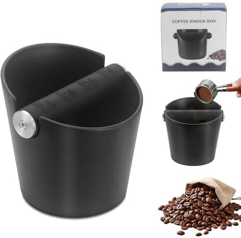 DingGreat Coffee Knock Box, Espresso Grounds Bin with Removable Anti-Slip Silicone Knock Bar, Deep Bowl Design, Non-Slip Base & Splash-Resistant Edge, ABS Barista Accessories for Coffee Machine,Black