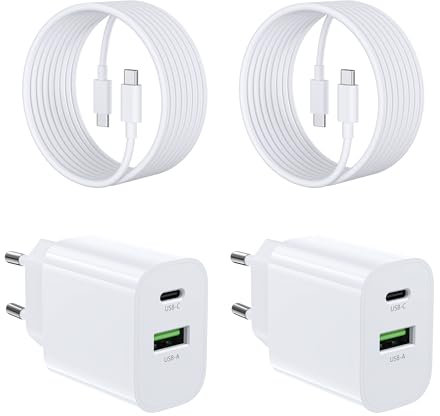 [2 Unidades] Cargador USB-C 30W, 2 Puertos [USBC + USBA] con Cable USB-C 2M para i-Phone 11/12/13/SE/14/15/16 Pro MAX, Cargador Rápido PD3.0, Adaptador Dual-Port