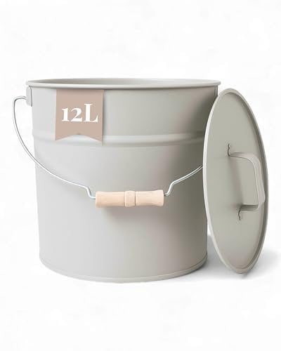 LIVLIG Premium Ascheeimer mit Deckel 12L Greige, exklusiver verzinkter Eimer mit Deckel für moderne Kamine, Premium Qualität aus Europa, Stilvolles Kaminzubehör für sichere Aufbewahrung von Kaminasche