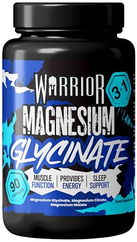 Warrior Magnesium Glycinate Capsules 384mg 3-in-1 Complex 90 High Strength | Magnesium Glycinate, 3-in-1 Complex, 384mg, Glycine & Bisglycinate, Muscle Relaxation, Sleep Support, Made in UK, On-the-Go