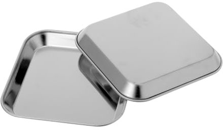 STOBAZA 2Pcs Thick Stainless Steel Dinner Plates Small Square Appetizer Dishes for Cookies Steak Dessert Salad Modern Metal Serving Trays for Kitchen Restaurant Use