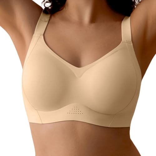 SHARICCA Glatter BH Damen ohne Bügel Seamless Push Up Bra Nahtloser Atmungsaktiv Seamless Bralette Starker Halt mit Verlängerer(Beige-1P01-L)