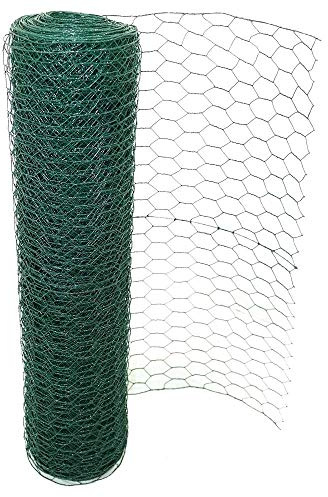 PVC Coated Chicken Wire, 60CM X 50M Garden Fence Rabbit Mesh Fencing Hexagonal Wire, 5cm Hole Size, Anti-Rust Garden Poultry Netting Chicken Wire Rabbit Mesh, Anti-Cracking for Garden, Chicken (Green)