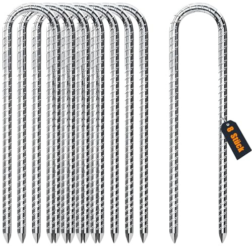 AVOFOREST 8 Stück 30CM U-Typ Bodenanker, Verzinkter Stahl Bodenanker Trampolin, Zeltheringe für Sicherung Vordächern, Schaukel, Zäune, Fußballstange, Blumenständer