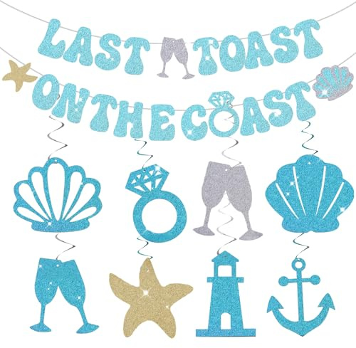 Banner für die Junggesellinnenparty Last Toast on the Coast Glitzer, Banner für die Junggesellinnenparty Last Toast on the Coast mit Strandspiral Dekor