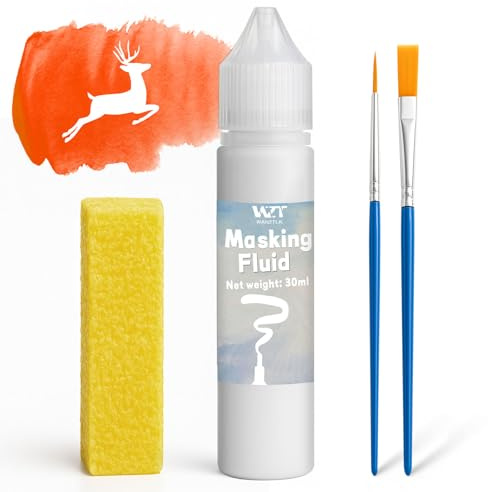 WAN2TLK Liquide de masquage pour peinture à l'aquarelle 60 ml Blanc avec un pinceau et une gomme, Séchage rapide Facile à déchirer N'abîme pas le papier Fournitures d'art de peinture professionnelles
