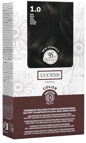 Lucens Umbria Color Kit 1.0 Nero Senza Ammoniaca Vegan | Kit colore permanente vegan 10 Nero: senza ammoniaca, con estratti naturali