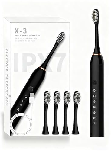 Sonic Electric Toothbrush 6 Modes & 4 Brush Heads, 2H Fast Charge & 30-Day Battery, IPX7 Waterproof with Smart Timer, Rechargeable Power Toothbrush for Adults & Travel