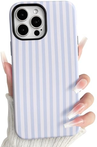 NITITOP for iPhone 12 Pro Max Case Cute Striped Design, Light Blue | for Women Girls Men, Stripes Lines Pattern, Hybrid 2 Layers, Hard PC Back Shockproof Cover, Raised Camera Lip Protection