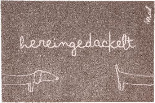 Mad about Mats Fußmatte Guido, Fußabtreter für Außen, lustiges Hundemotiv hereingedackelt in beige, Outdoor & Indoor, Maschinenwaschbar, rutschfest, Strapazierfähig, 50 x 75 cm