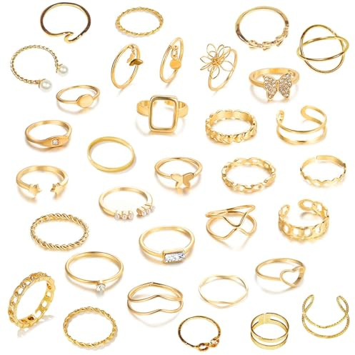 GoPaw Vintage Gold Knuckle Ringe Set, 33 Stück Boho Schmetterlings Schlange Stapelbare Fingerringe Knöchel Ringe Set für Damen Gold Midi Ringe für Frauen Mädchen