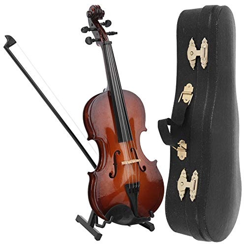 Socobeta 20 cm Miniatur-Geigenmodell aus Holz mit Bogen und Displayhalterung, Mini-Musikinstrument