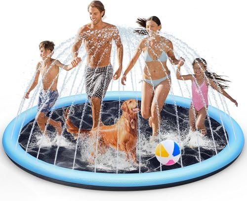 Splash Pad,Dog Pool 200CM Extra Large Non-Slip Sprinkle and Splash Water Play Mat,Inflatable Swimming Bathing Pool for Summer Outdoor Garden