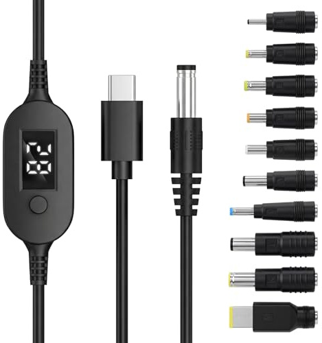 Seminer USB C to DC PD Adapter Cable with 10 Connecor Tips | Type-C to DC Power Cable Output Adjustable Voltage 5V-9V-12V-15V-20V-28V PD Fast Charging Cable-3.2FT