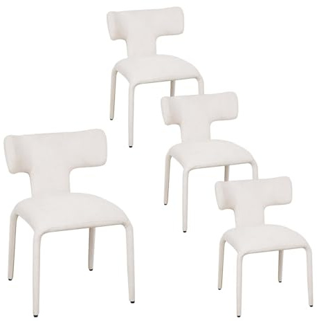 WOLTU Esszimmerstühle 4er Set, aus Leinen, Warme Aprikose | Küchenstühle, mit Rückenlehne, Metallgestell, 150 kg belastbar, für Küche Wohnzimmer Schlafzimmer