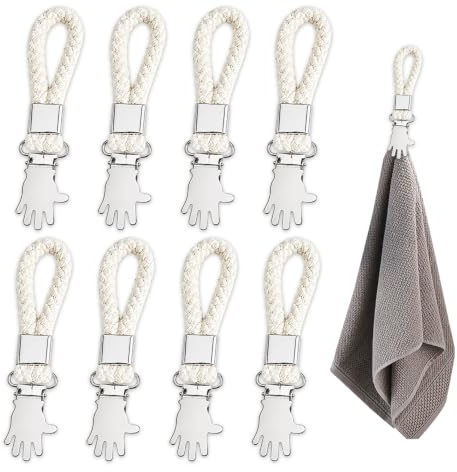 HMCEY 8 Stück Geschirrtuch Aufhänger für Handtücher Haken,Handtuchaufhänger Ohne Nähen, Handtuchclips mit Schlaufen,Handtuchklammern,Handtuch Klipser,Handtuchhalter Clips für Kleiderschränke, Küchen