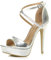 Womens Ladies Platform high Heel Peeptoe Cross Over Strappy Shoes, 6 UK, Silver Metallic