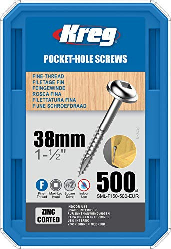 Kreg® Zinc Pocket-hole Vis – 38 mm/3,8 cm, 7 Fine-thread, Maxi-loc ™, 500-count