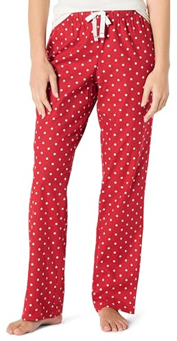 Amazon Essentials Pantaloni di Pigiama in Flanella Donna, Rosso Bianco Pois, L