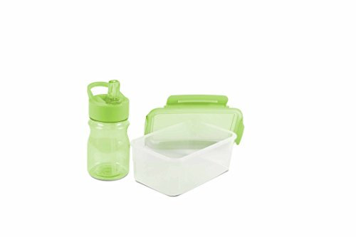 Thermo Rex Sport Trinkflasche mit Strohhalm und Brotdose - Trinkflasche Kinder - Vorratsdosen - Water Bottle Aus BPA-freiem Kunststoff Wiederverwendbar - Flasche und Bento Box - Wasserflasche (Grün)