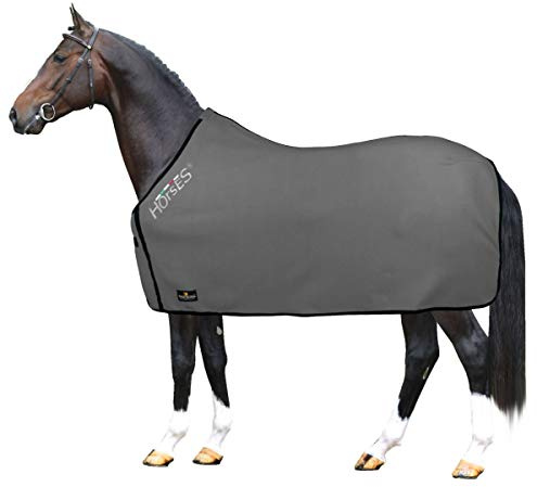Horses, Fleece Pferdedecke, Basismodell, weich und bequem, ideal für Transport und Feierabend, Größe XS-120cm bis XXL-162cm, erhältlich (Grau-145 cm)