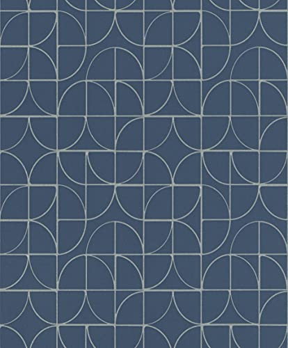 Rasch Symmetry Curve Navy Blue Geometric Wallpaper 310108