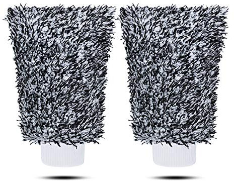 MOKANI Microfiber Car Wash Mitt Cleaning Gloves Equipment Sponges, 2 Sets Professional Scratch Free Polishing Cleaning Mitts,Grey