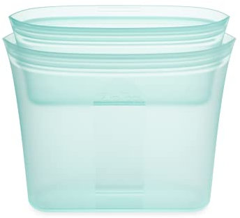 Zip Top Sacchetti riutilizzabili per alimenti | Set di 2 [verde acqua] | Contenitore in silicone per pasti | Adatto a microonde, lavastoviglie e congelatore | Made in USA