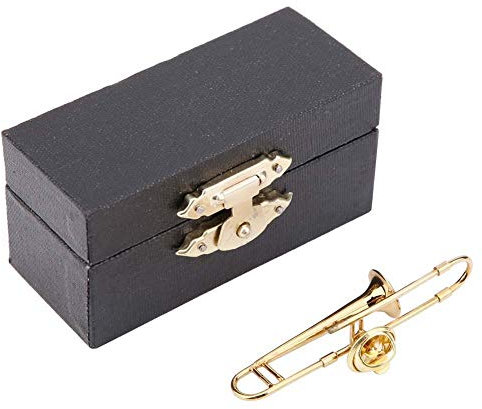 Atyhao Trombone Cornet Broche, plaqué Or Trombone Cornet Broche Mini Instrument de Musique Forme Broche décoration boîte d'anniversaire(Trombone)