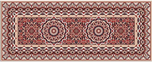 Teppich Läufer Vintage Perser Ornamente rot beige als Küchenteppich - Rutschfester Küchenläufer in 60x150 cm als Flur Brücke - Waschbarer Teppichläufer für Küche, Schlafzimmer, Wohnzimmer