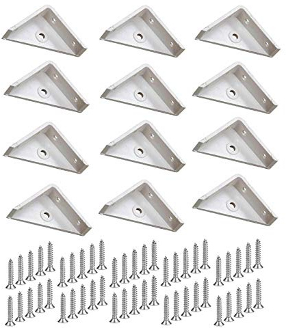 TERF® Lot de 12 équerres d'angle en plastique blanc très résistantes de 50 mm avec vis de fixation
