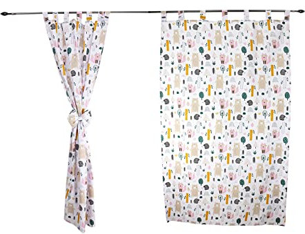 TupTam Kinderzimmer Vorhänge Baby Gardinen mit Schleifen 2er Set, Farbe: Waldtiere, Größe: ca. 155x95 cm