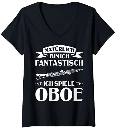 Damen Holzblasinstrument Oboenmusik Oboe Instrument Oboenspieler T-Shirt mit V-Ausschnitt