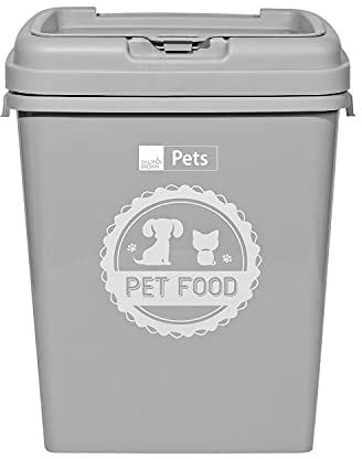 40L/15KG Airtight Pet Food Container - Animal Dry Food Dispenser Bin | Lid | Flip Top Locking System With Integrated Scoop | Perfect For Storing Dried Pet Food & Bird Seed - GREY
