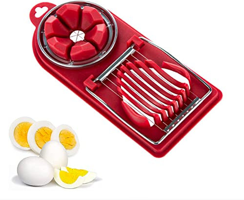 jiuzcare Coupe-œufs 2 en 1 Trancheuse Manuelle pour œufs Fils de Coupe en Acier Inoxydable 304 Outil de Coupe D'œufs Utilisé pour Couper Les Oeufs, Les Bananes et Les Fraises, Rouge