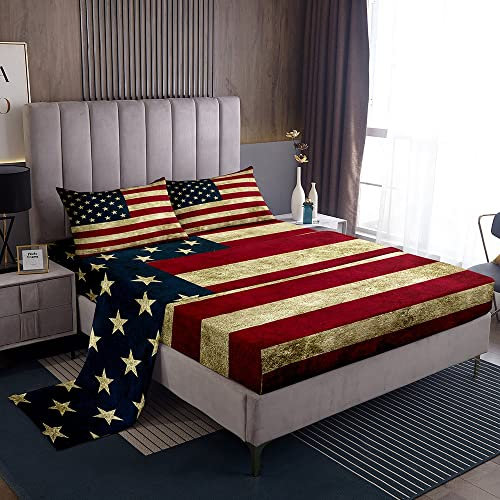 Bettwäsche-Set mit amerikanischer Flagge, USA, patriotisches Bettwäsche-Set für Herren und Erwachsene, weich, leicht, 1 Bettlaken für Einzelbetten